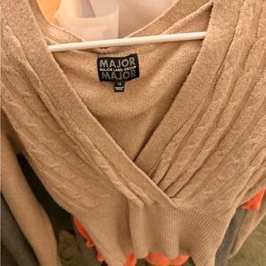 Major Tan V-Neck Sweater